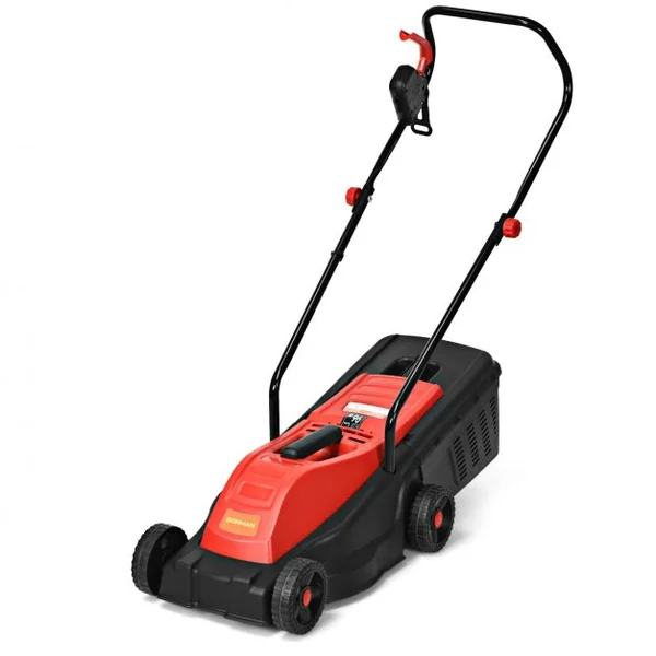 Tondeuse à Gazon Électrique à fil 1200W Hauteur Réglable à 3 Niveaux Bac de Ramassage 30L Largeur de Coupe 32cm, Rouge