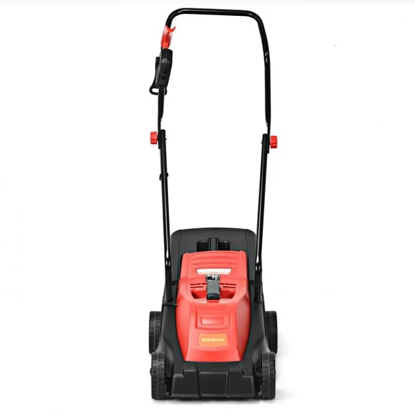 Tondeuse à Gazon Électrique à fil 1200W Hauteur Réglable à 3 Niveaux Bac de Ramassage 30L Largeur de Coupe 32cm, Rouge