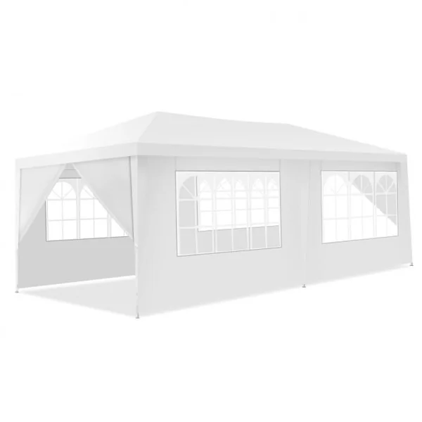 Tonnelle de Jardin Tente de Réception 4 Murs Amovibles et Fenêtre sur Côté en Acier et PE 600x300x255cm Blanc