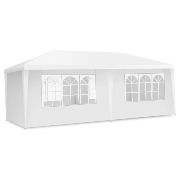 Tonnelle de Jardin Tente de Réception 4 Murs Amovibles et Fenêtre sur Côté en Acier et PE 600x300x255cm Blanc