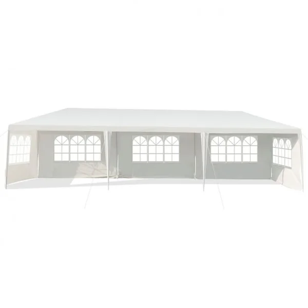 Tonnelle de Jardin Tente de Réception 5 Murs Amovibles et Fenêtre sur Côté en Acier et PE 900x300x260cm Blanc