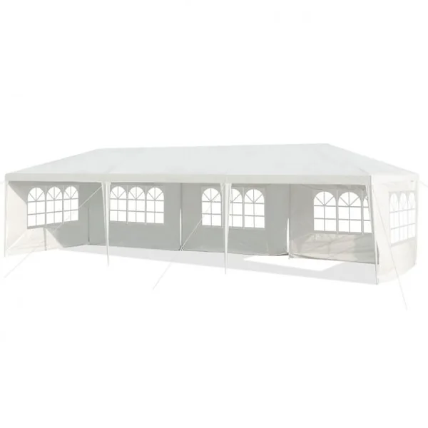 Tonnelle de Jardin Tente de Réception 5 Murs Amovibles et Fenêtre sur Côté en Acier et PE 900x300x260cm Blanc