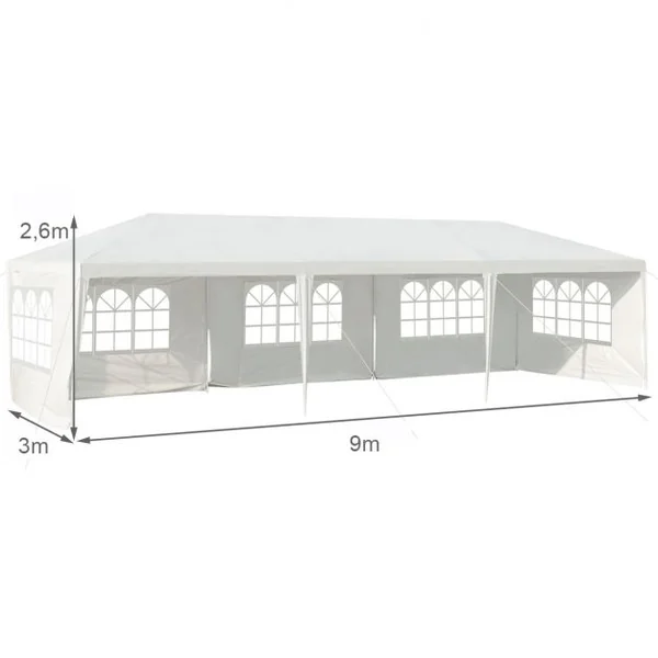 Tonnelle de Jardin Tente de Réception 5 Murs Amovibles et Fenêtre sur Côté en Acier et PE 900x300x260cm Blanc