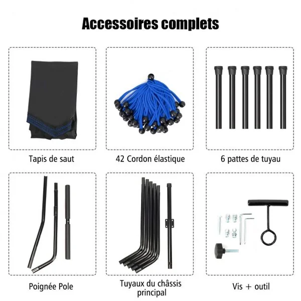 Trampoline de Fitness ø100CM avec Poignée en Forme T Réglable en Hauteur sur 3 Positions Charge Max. 150KG Bleu