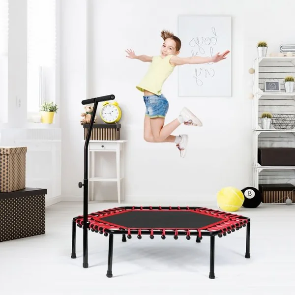 Trampoline de Fitness ø100CM avec Poignée en Forme T Réglable en Hauteur sur 3 Positions Charge Max. 150KG Rouge