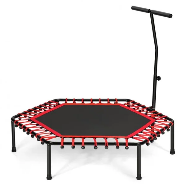 Trampoline de Fitness ø100CM avec Poignée en Forme T Réglable en Hauteur sur 3 Positions Charge Max. 150KG Rouge