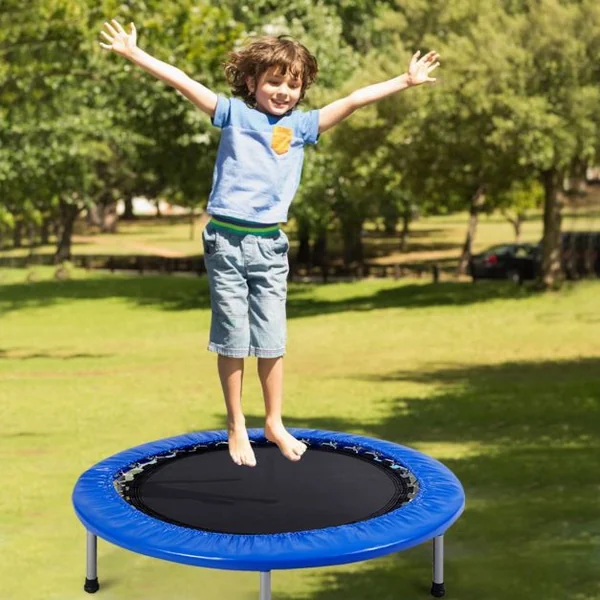 Trampoline de Fitness Ø97CM Pliable Capacité de Charge Max. 100KG pour Aérobic Adultes et Enfants 97x97x19cm Bleu
