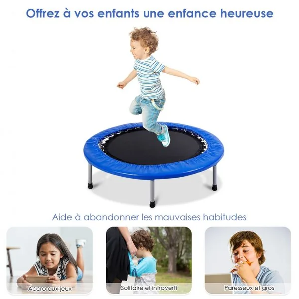 Trampoline de Fitness Ø97CM Pliable Capacité de Charge Max. 100KG pour Aérobic Adultes et Enfants 97x97x19cm Bleu