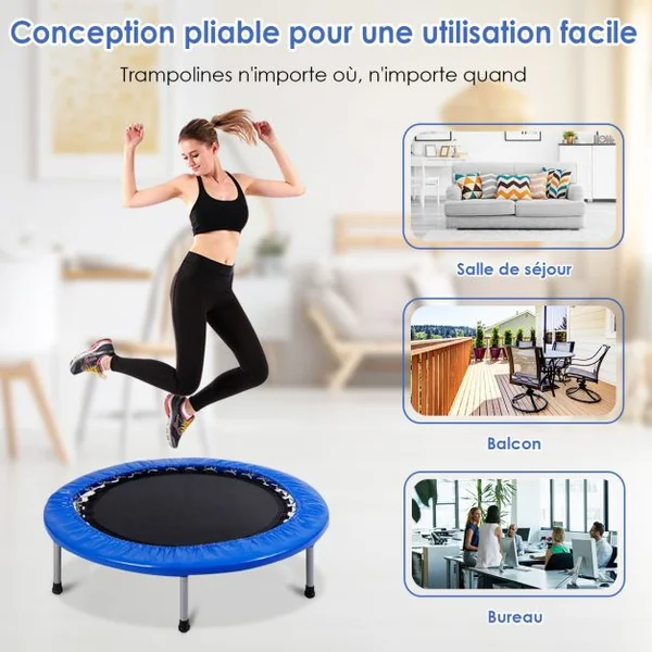 Trampoline de Fitness Ø97CM Pliable Capacité de Charge Max. 100KG pour Aérobic Adultes et Enfants 97x97x19cm Bleu