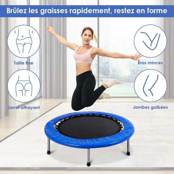 Trampoline de Fitness Ø97CM Pliable Capacité de Charge Max. 100KG pour Aérobic Adultes et Enfants 97x97x19cm Bleu