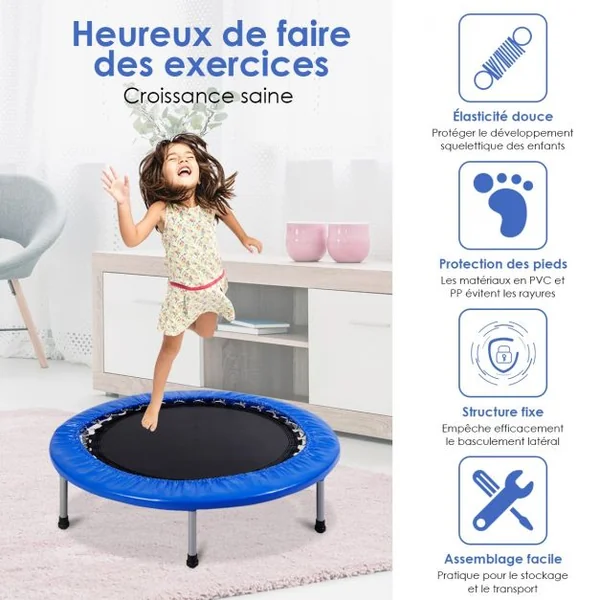 Trampoline de Fitness Ø97CM Pliable Capacité de Charge Max. 100KG pour Aérobic Adultes et Enfants 97x97x19cm Bleu