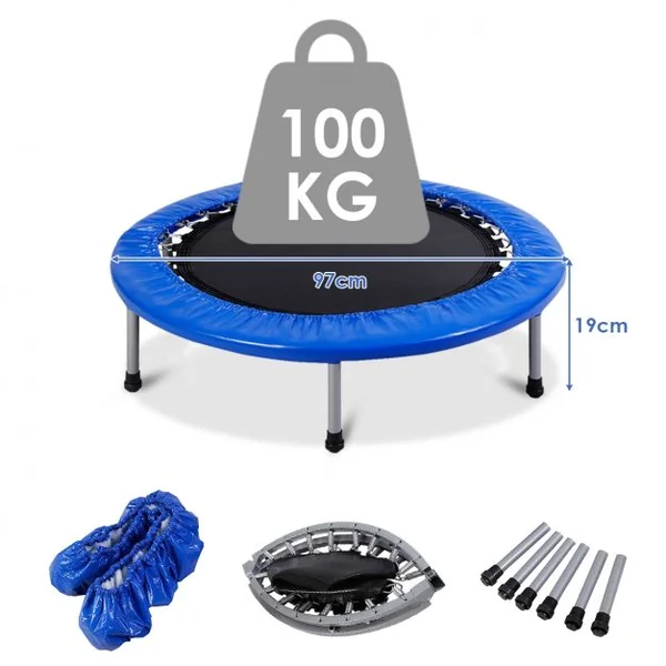 Trampoline de Fitness Ø97CM Pliable Capacité de Charge Max. 100KG pour Aérobic Adultes et Enfants 97x97x19cm Bleu