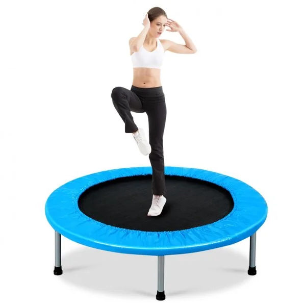 Trampoline de Fitness Ø97CM Pliable Capacité Max. 100KG pour Aérobic Adultes et Enfants 97x97x19cm Bleu