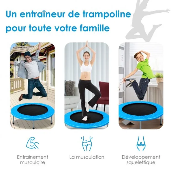 Trampoline de Fitness Ø97CM Pliable Capacité Max. 100KG pour Aérobic Adultes et Enfants 97x97x19cm Bleu
