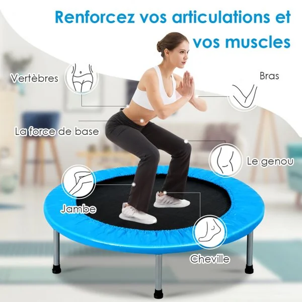Trampoline de Fitness Ø97CM Pliable Capacité Max. 100KG pour Aérobic Adultes et Enfants 97x97x19cm Bleu