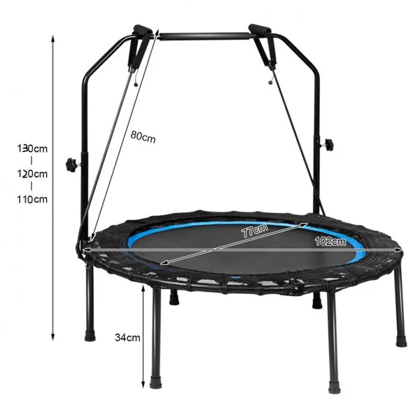 Trampoline de Fitness/Gymnastique Ø102cm avec Bande de Résistance et Poignée Réglable sur 3 Positions Charge Max.120kg