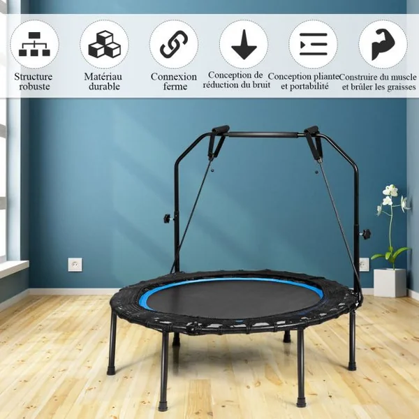 Trampoline de Fitness/Gymnastique Ø102cm avec Bande de Résistance et Poignée Réglable sur 3 Positions Charge Max.120kg