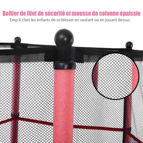 Trampoline de Jardin pour Enfant de 3 à 6 Ans Filet de Sécurité Coussinet de Protections Capacité 50kg 140x163 Cm Rouge