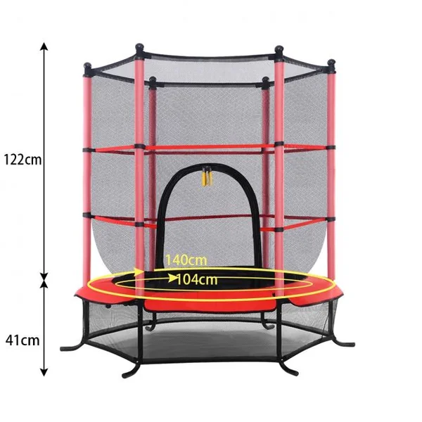 Trampoline de Jardin pour Enfant de 3 à 6 Ans Filet de Sécurité Coussinet de Protections Capacité 50kg 140x163 Cm Rouge