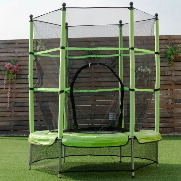 Trampoline de Jardin pour Enfant Filet de Sécurité Intérieur Extérieur, 140 cm de Dia. 162 cm de haut, Vert et noir