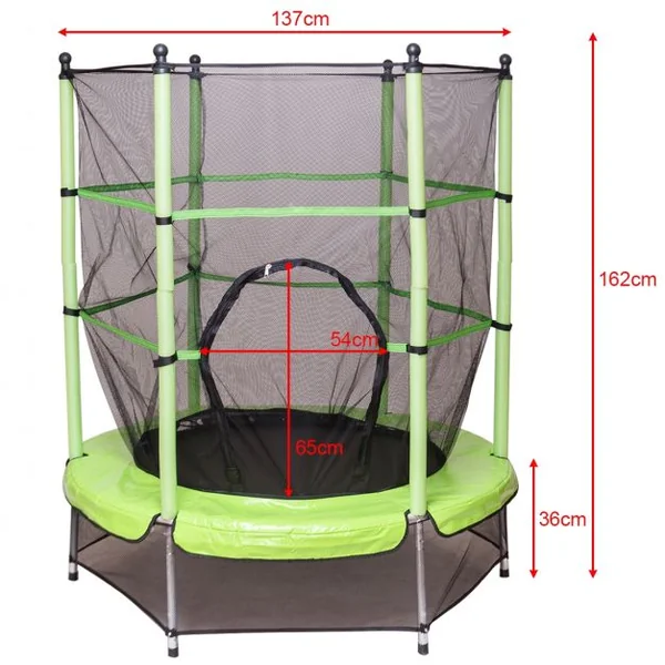 Trampoline de Jardin pour Enfant Filet de Sécurité Intérieur Extérieur, 140 cm de Dia. 162 cm de haut, Vert et noir