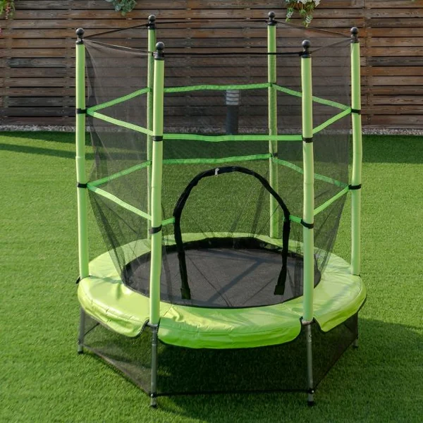 Trampoline de Jardin pour Enfant Filet de Sécurité Intérieur Extérieur, 140 cm de Dia. 162 cm de haut, Vert et noir