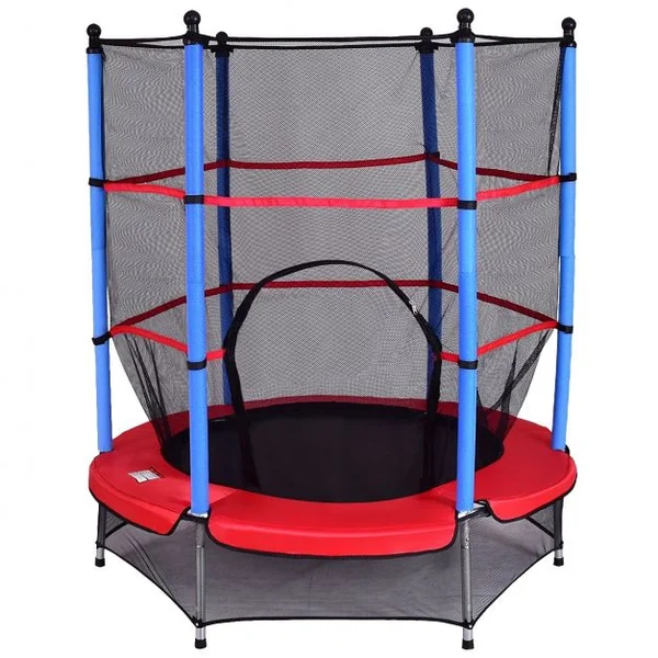 Trampoline de jardin pour enfants Trampoline avec filet de sécurité, capacité 50 kg, 139,7x162cm, Bleu