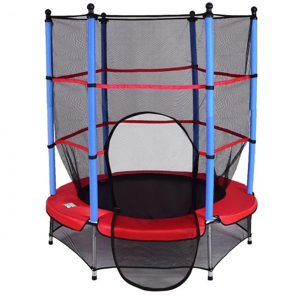 Trampoline de jardin pour enfants Trampoline avec filet de sécurité, capacité 50 kg, 139,7x162cm, Bleu