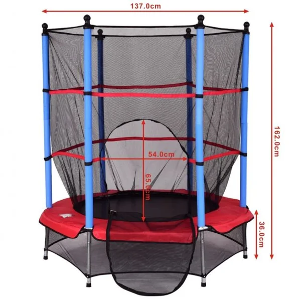 Trampoline de jardin pour enfants Trampoline avec filet de sécurité, capacité 50 kg, 139,7x162cm, Bleu