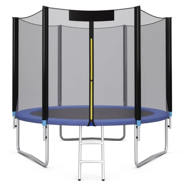 Trampoline de Jardin Ø 305cm avec Filet de Sécurité Porte Entrée Echelle Noir et Bleu