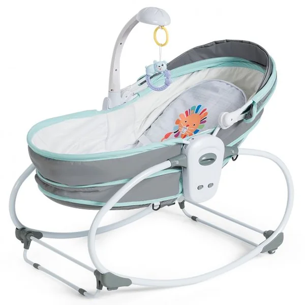 Transat Bébé 5 en 1 Lit Berceau Portable Boîte Musical Auvent Amovible Barrière et Dossier Ajustables79x52,5x80cm Vert