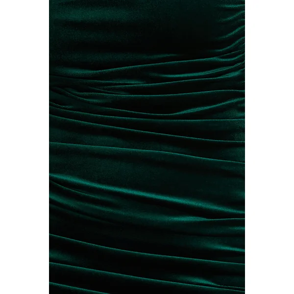 Treat | Robe longue en velours vert bouteille à col asymétrique avec détails froncés