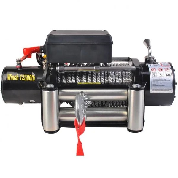 Treuil Électrique 12V Treuil de Remorquage de Voiture 4500W Télécommande Sans Fil Utilisation Pratique en Acier Noir