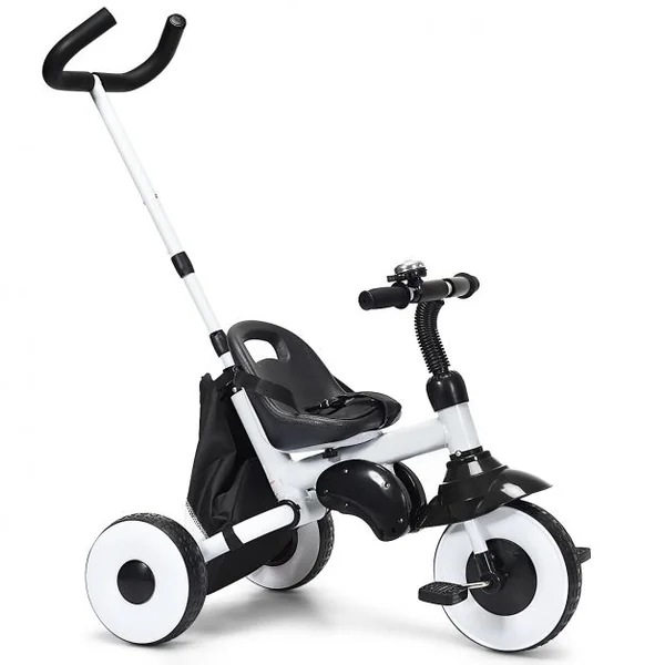 Tricycle Bébé Evolutif Vélo Enfant de 1 à 5 Ans Pliable avec Tige-poussoir et Pare-soleil Sac de Rangement 91x50x102cm