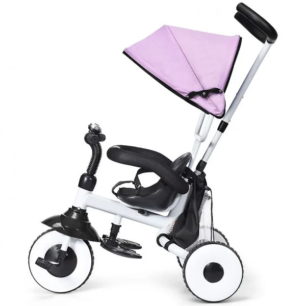 Tricycle Bébé Evolutif Vélo Enfant de 1 à 5 Ans Pliable avec Tige-poussoir et Pare-soleil Sac de Rangement 91x50x102cm