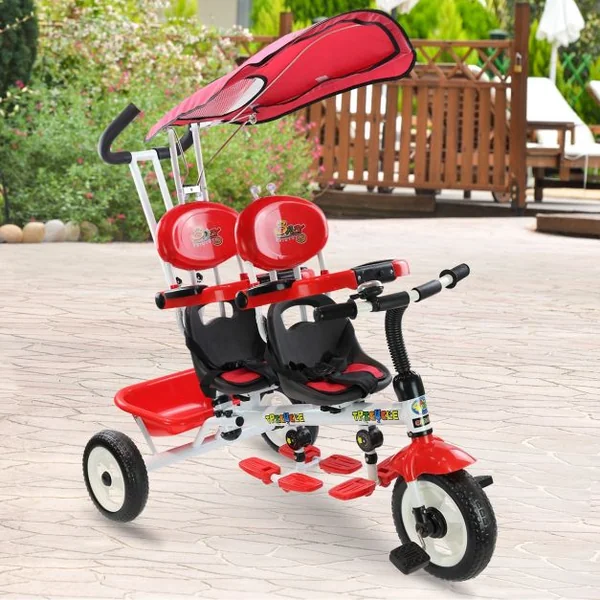 Tricycle Evolutif avec 3 Roues 2 Places pour Bébé de 18 Mois à 36 Mois Rouge