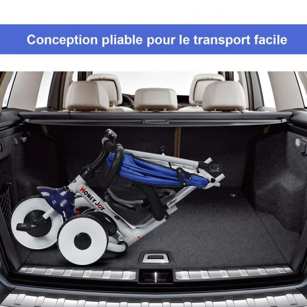 Tricycle Vélo 4 en 1 Évolutif Pliable pour Enfants de 1 à 5 Ans Capacité 25kg en Acier PVC ABS, 91x49,5x102,5cm, Bleu