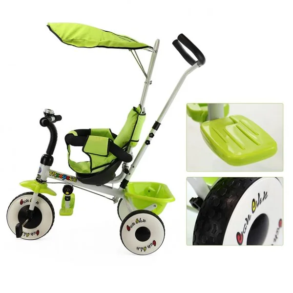Tricycle Évolutif Enfant de 1 à 4 ans Auvent Pliable et Arceau de Sécurité Roues Silencieuses Capacité 25kg Vert