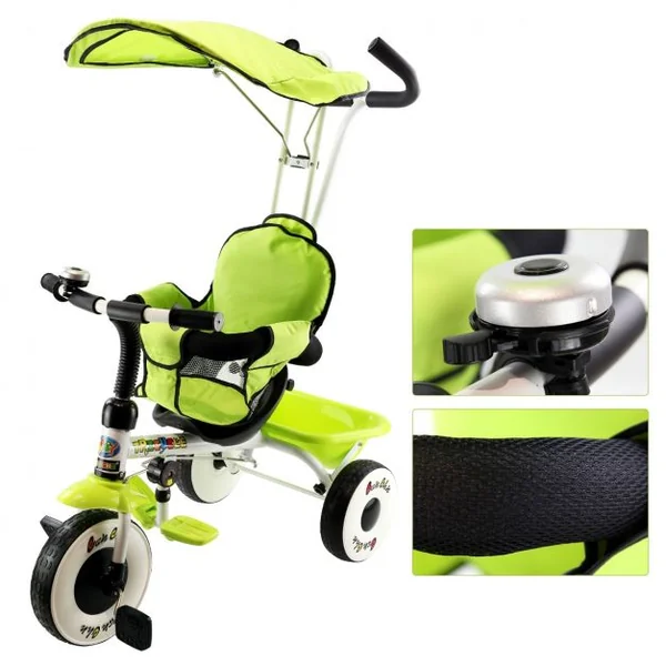 Tricycle Évolutif Enfant de 1 à 4 ans Auvent Pliable et Arceau de Sécurité Roues Silencieuses Capacité 25kg Vert