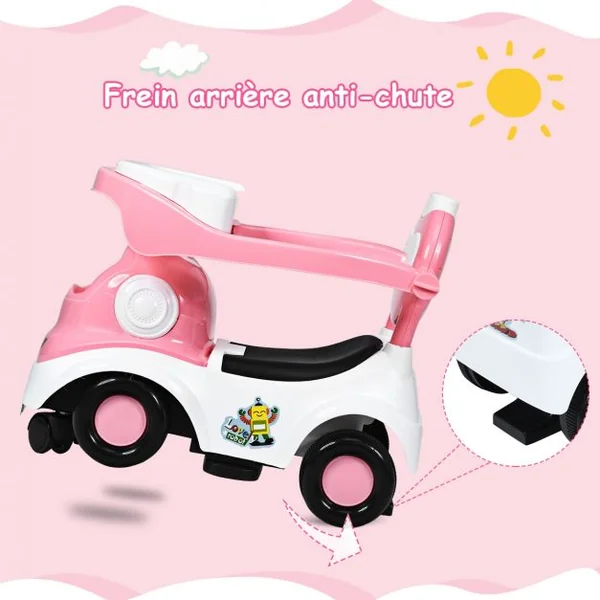 Trotteur 3 en 1 pour Enfants de 18 à 72 Mois Pour Apprendre à Marcher Boîte à Musique 6 Roulettes 52x36x88cm Rose