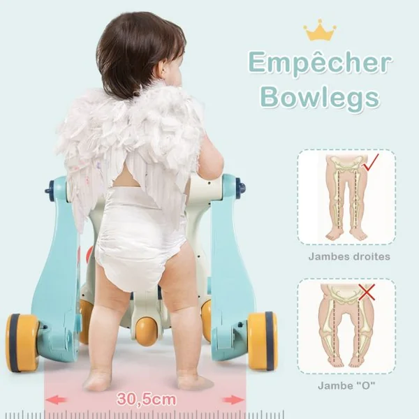 Trotteur Convertible 2 en 1 pour Apprendre à Marcher pour Enfants de 6 à 36 Mois en ABS et PP 61x37x43cm Bleu
