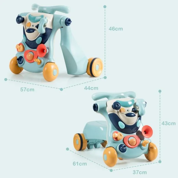 Trotteur Convertible 2 en 1 pour Apprendre à Marcher pour Enfants de 6 à 36 Mois en ABS et PP 61x37x43cm Bleu