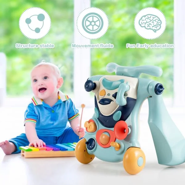 Trotteur Convertible 2 en 1 pour Apprendre à Marcher pour Enfants de 6 à 36 Mois en ABS et PP 61x37x43cm Bleu