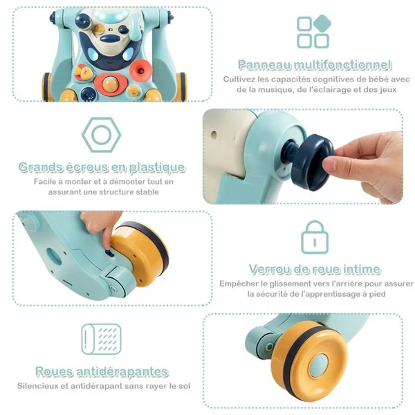 Trotteur Convertible 2 en 1 pour Apprendre à Marcher pour Enfants de 6 à 36 Mois en ABS et PP 61x37x43cm Bleu