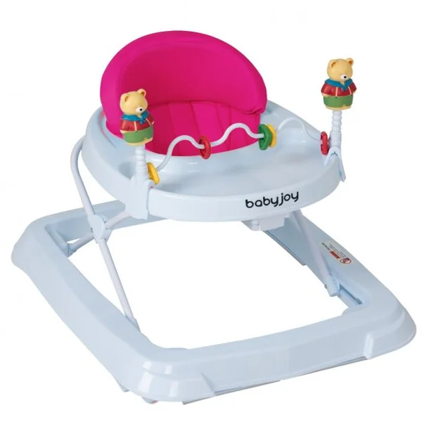 Trotteur marcheur bébé Pliable Réglable en hauteur Avec jouets sur plateau 4 roues robustes, 71x62x56cm, Rose