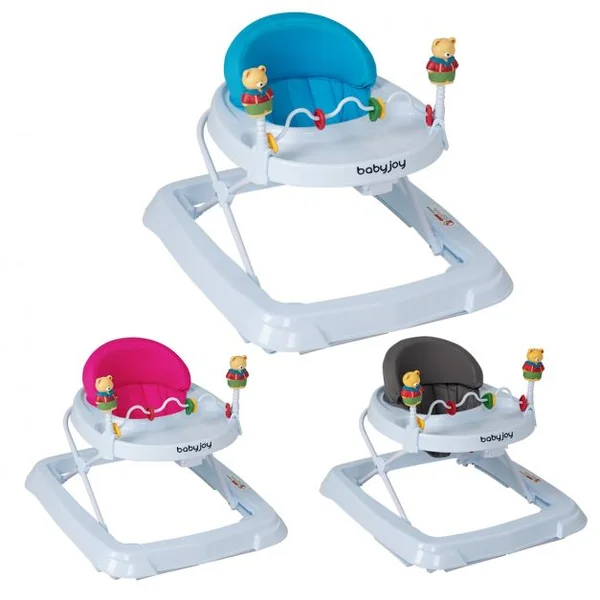 Trotteur marcheur bébé Pliable Réglable en hauteur Avec jouets sur plateau 4 roues robustes, 71x62x56cm, Rose