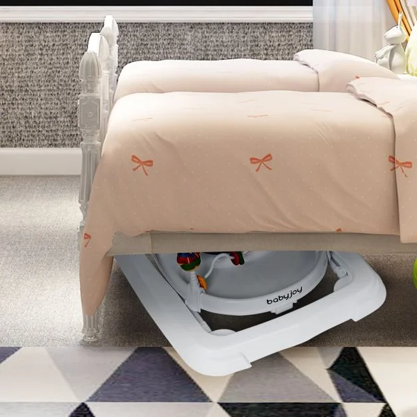 Trotteur marcheur bébé Pliable Réglable en hauteur Avec jouets sur plateau 4 roues robustes, 71x62x56cm, Rose