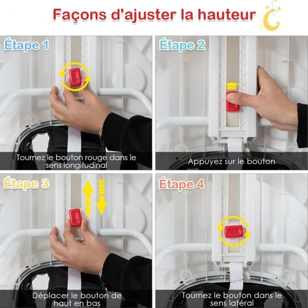 Trotteur Musical pour Bébé de 6 à 18 Mois Pliable et Ajustable, Capacité 12 kg, en PP, 78,5x64,5x12,5-22,5cm, Blanc