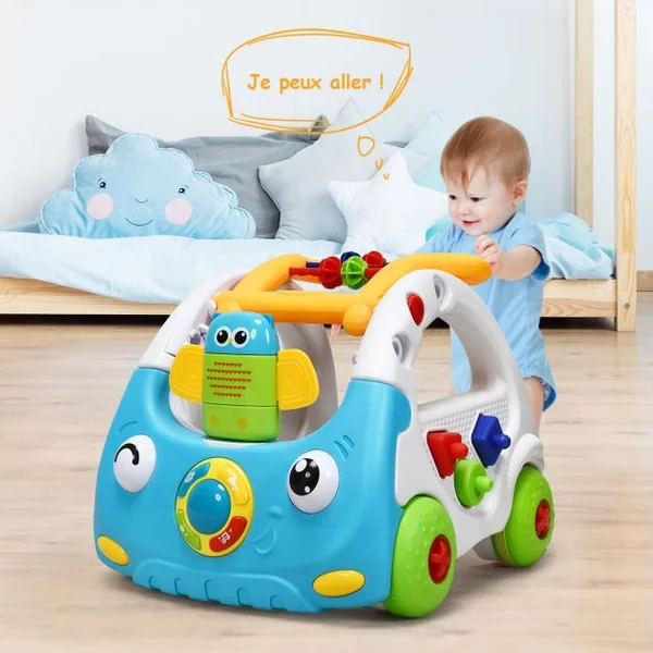 Trotteur Parlant pour Enfants de 6 Mois à 3 Ans pour Apprendre à Marcher Multifonction Sons Lumières 43x38x46cm Bleu