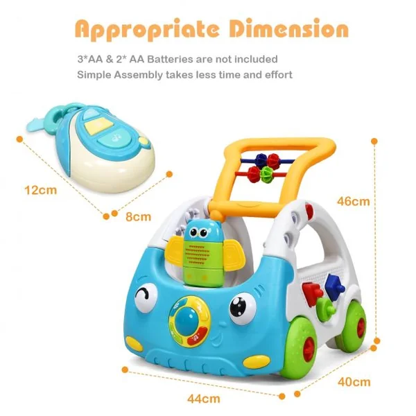 Trotteur Parlant pour Enfants de 6 Mois à 3 Ans pour Apprendre à Marcher Multifonction Sons Lumières 43x38x46cm Bleu